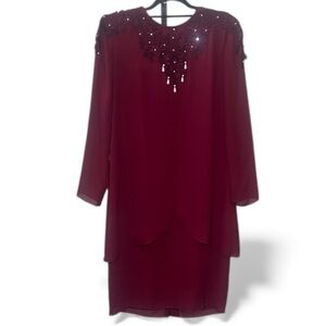 #442 (Patra) Burgundy Semi-Formal Dress with Rhinestone & Pearl Accents- Size 12
